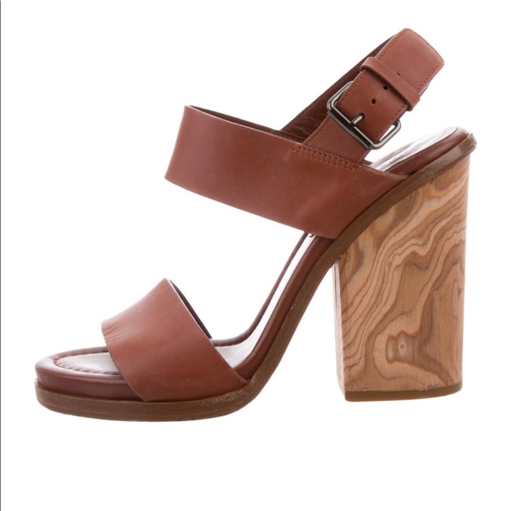 Vince Whiskey Leather Two-band Wooden Sandals
